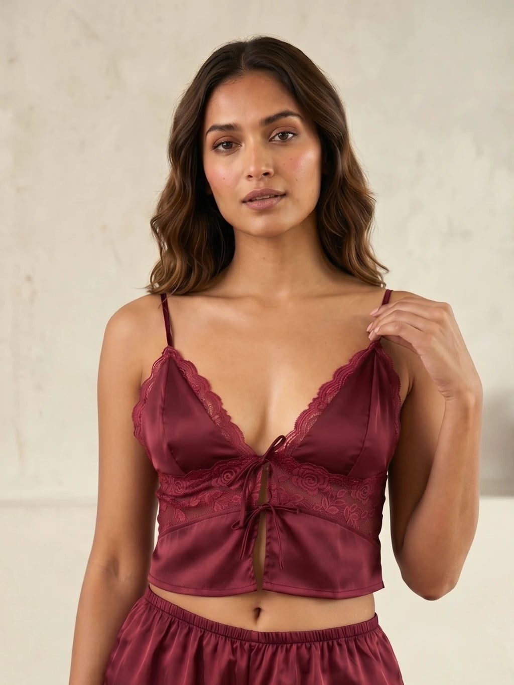 Mila Lace Cami Top - Maroon