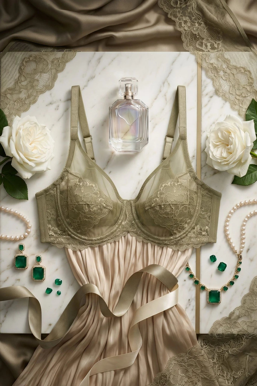 The Duchess Wired Lace Bra - Green