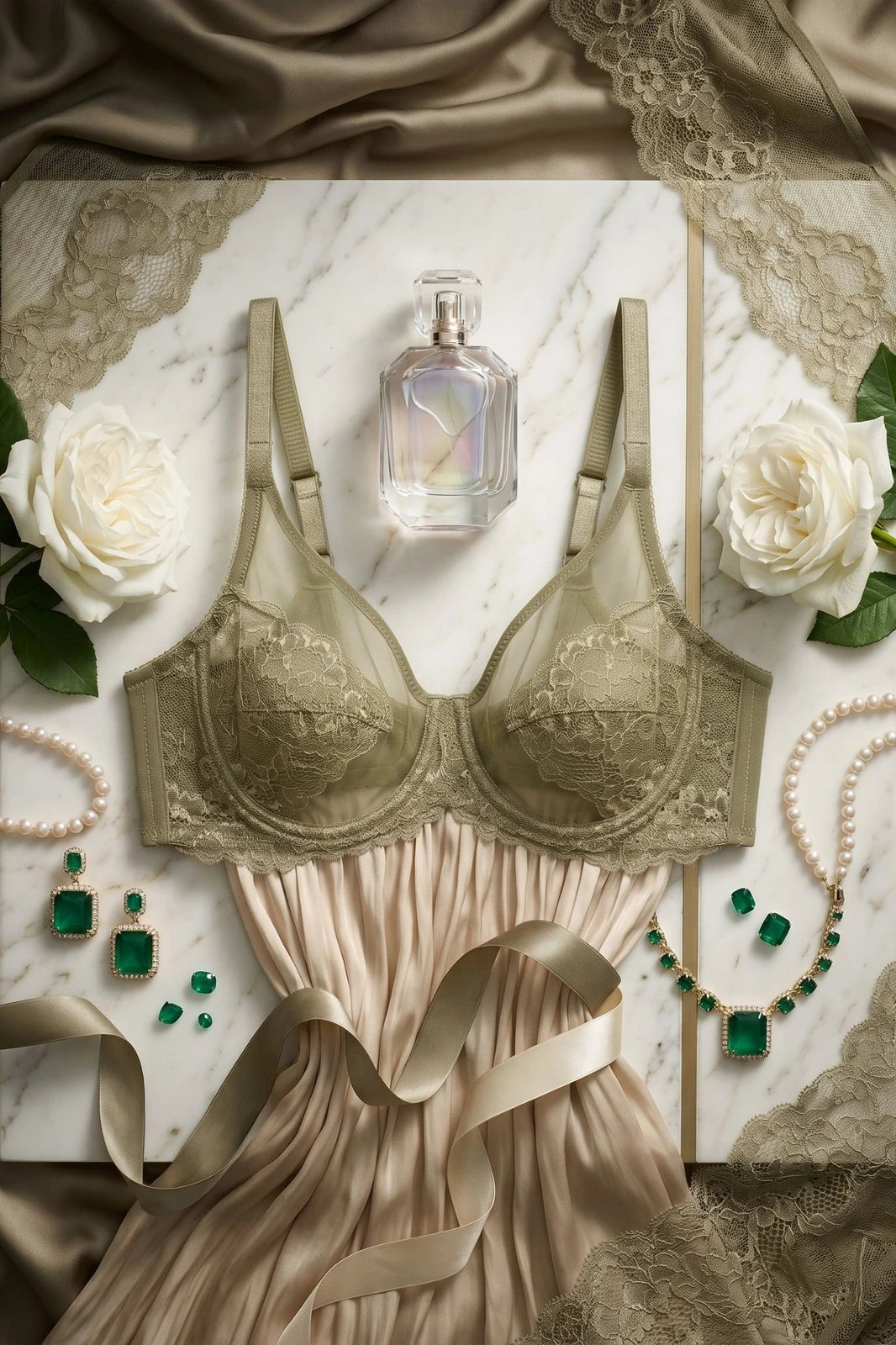 The Duchess Wired Lace Bra - Green
