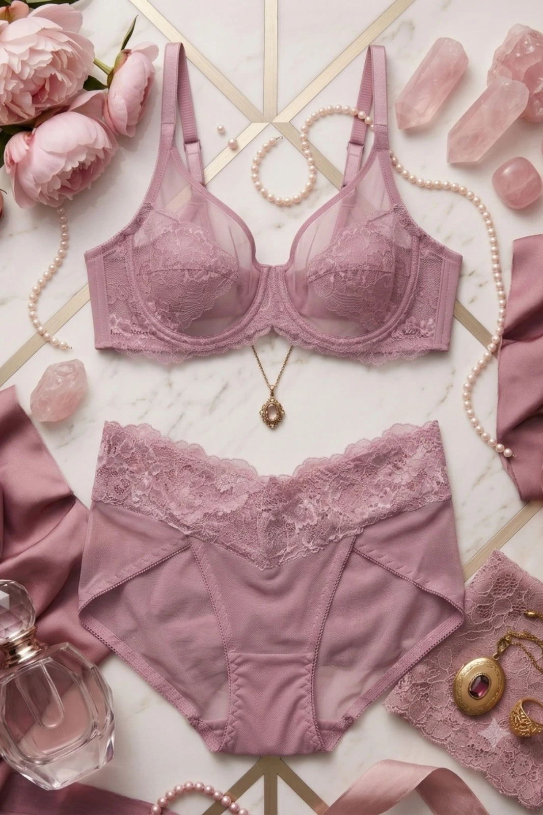 The Duchess Lace Lingerie Set - Mauve